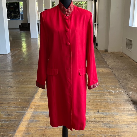 Jessica Howard Jackets & Blazers - Red, medium length high neckline embellished, vintage jacket